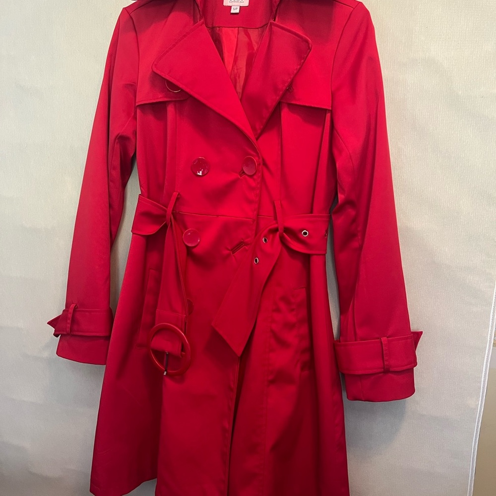 Suzy Shier Bold Red Trench Coat with Belt